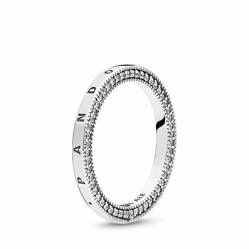 Pandora Signature Hearts Stackable Ring Ireland - Sterling Silver/Cubic Zirconia - 375842EGB